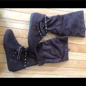 Brown faux suede slouch boots